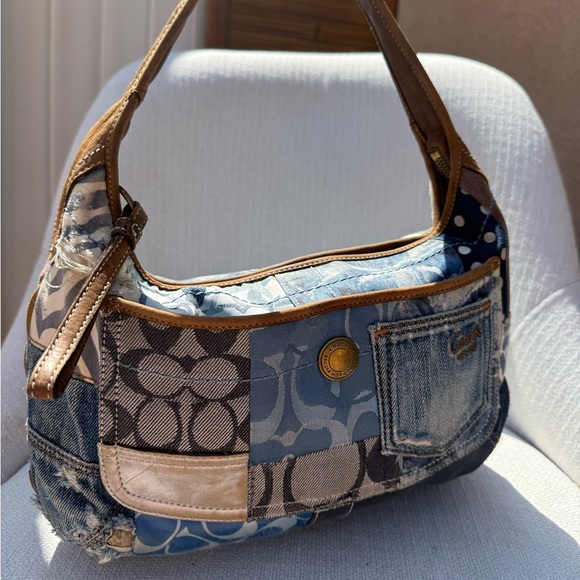 Coach Denim Patchwork Shoulder Bag - Picture 1 of 15